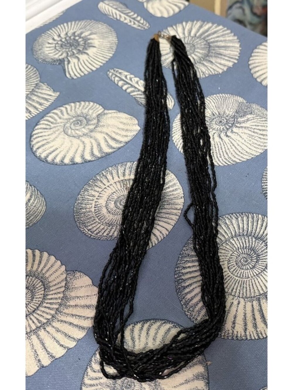 Vintage Jet Black Seed Tube Bead Multi Strand Beaded Necklace 28 Inches